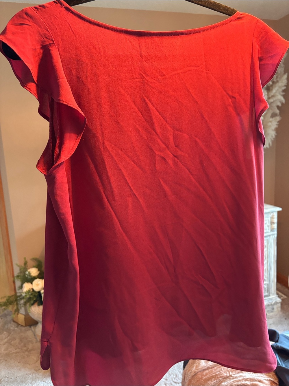 LOFT Raspberry Ruffle Sleeve Chiffon Top - Picture 3 of 3